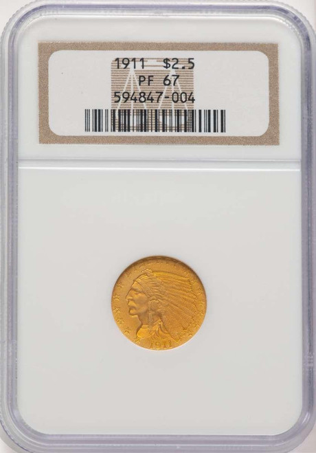 Bullionshark 1911 $2.5 Proof Indian Gold Quarter Eagle Coin NGC PF67 - HAT775447008 