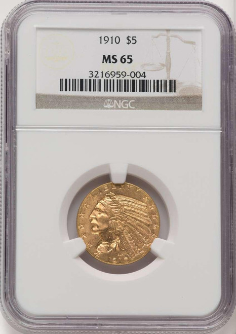Bullionshark 1910 $5 Indian Gold Half Eagle Coin NGC MS65 - HAT769223011 