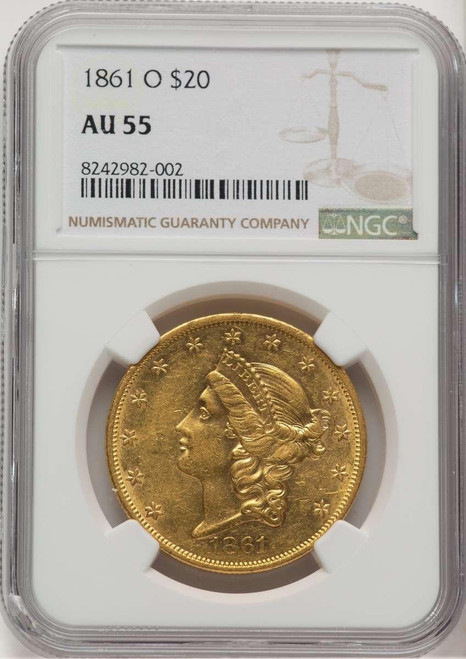 Bullionshark 1861-O $20 Liberty Gold Double Eagle Coin NGC AU55 - HAT776350006 
