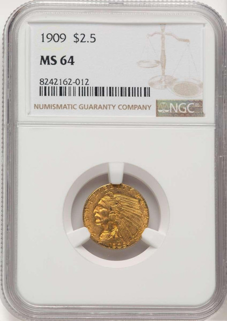 Bullionshark 1909 $2.5 Indian Gold Quarter Eagle Coin NGC MS64 - HAT773720030 