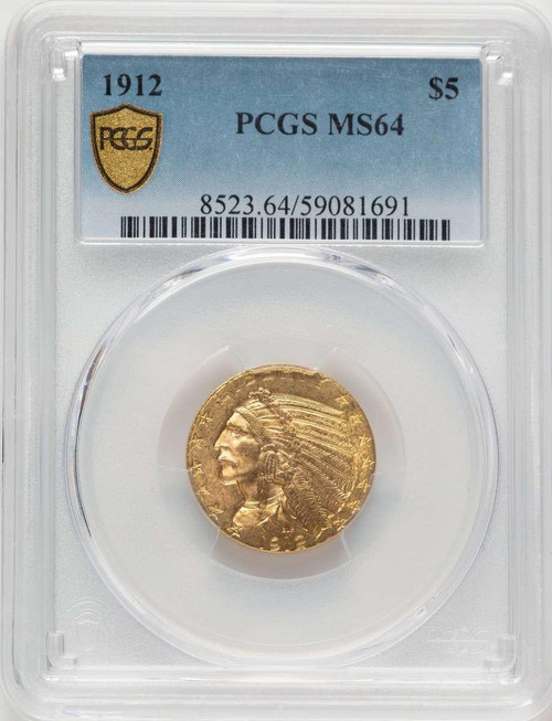 Bullionshark 1912 $5 Indian Gold Half Eagle Coin PCGS MS64 - HAT521326009 