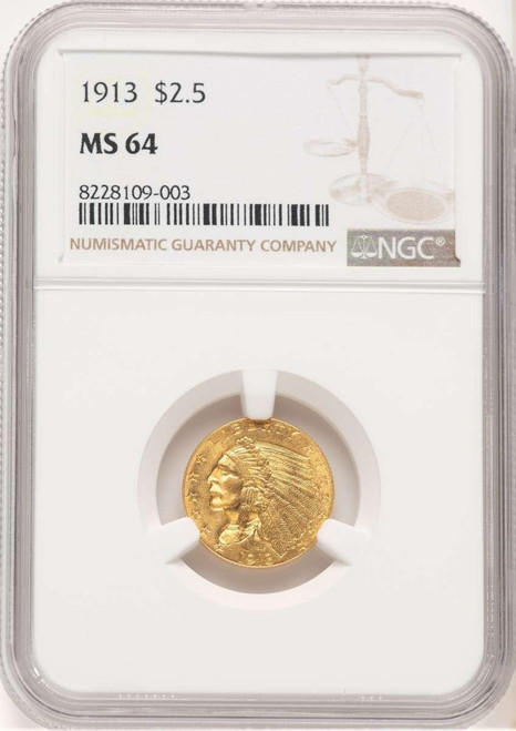Bullionshark 1913 $2.5 Indian Gold Quarter Eagle Coin NGC MS64 - HAT507444020 
