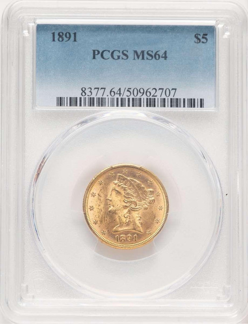 Bullionshark 1891 $5 Liberty Gold Half Eagle Coin PCGS MS64 - HAT777398044 