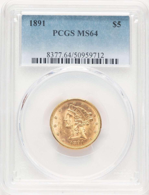 Bullionshark 1891 $5 Liberty Gold Half Eagle Coin PCGS MS64 - HAT777398048 