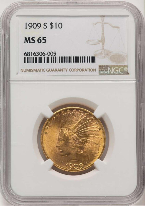 Bullionshark 1909-S $10 Indian Gold Eagle Coin NGC MS65 - HAT776662003 
