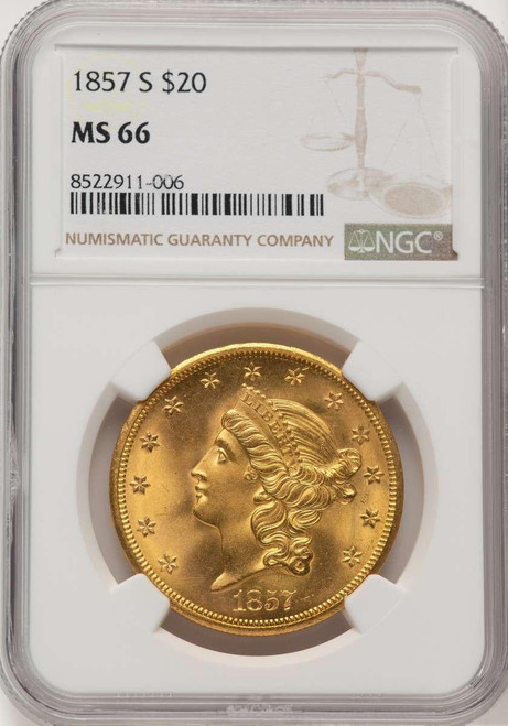 Bullionshark 1857-S $20 Liberty Gold Double Eagle NGC MS66 - HAT777428028 