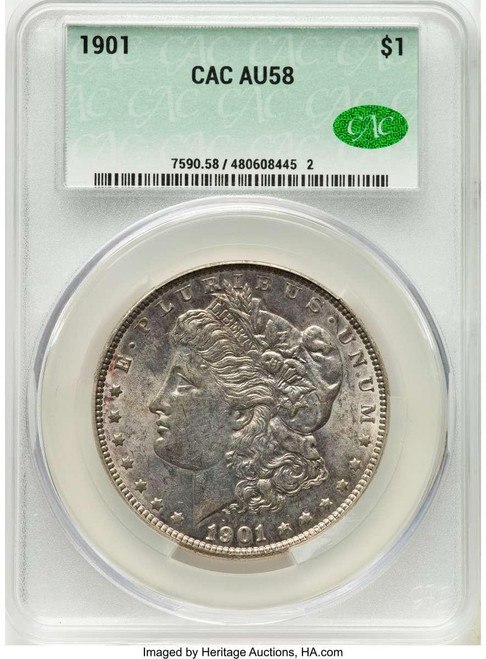 Bullionshark 1901 S$1 Morgan Silver Dollar Coin CACG AU58 - HAT779822007 