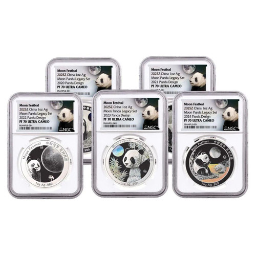  2020–2024 1-oz Silver Moon Festival Panda 5-pc Legacy Proof Set NGC PF70 UCAM 