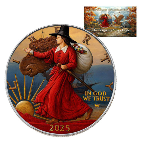 2025 1 oz Silver Eagle - Thanksgiving - Limited Edition 1 of 499 - Ruthenium Mint 2025 1 oz Silver Eagle - Thanksgiving - Limited Edition 1 of 499 - Ruthenium Mint