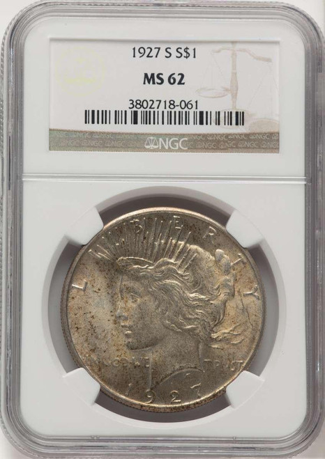 Bullionshark 1927-S S$1 Peace Silver Dollar Coin NGC MS62 - HAT777581069 