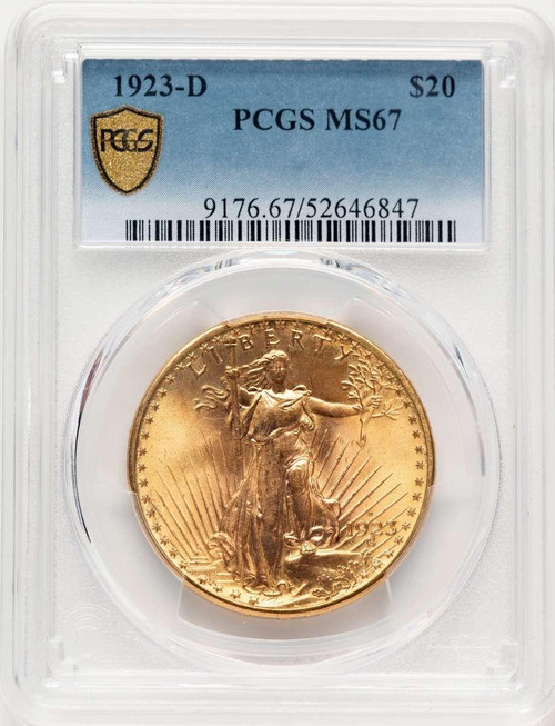 Bullionshark 1923-D $20 Saint Gaudens Double Eagle PCGS MS67 - HAT780464001 