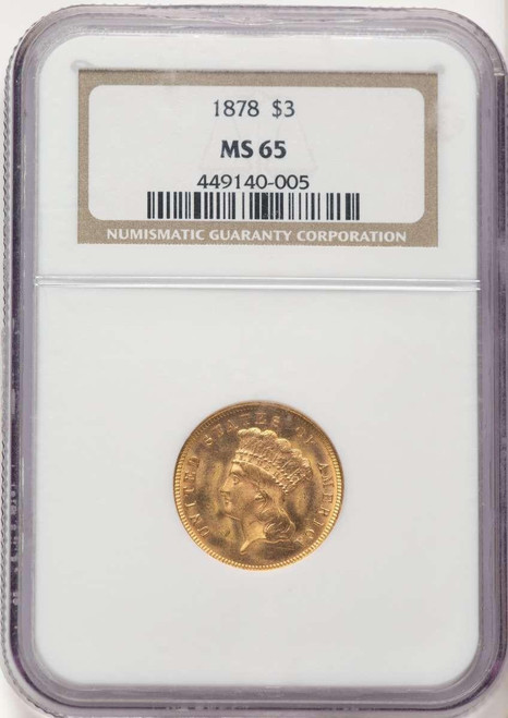 Bullionshark 1878 $3 Three Dollar Gold  Coin NGC MS65 - HAT780474001 