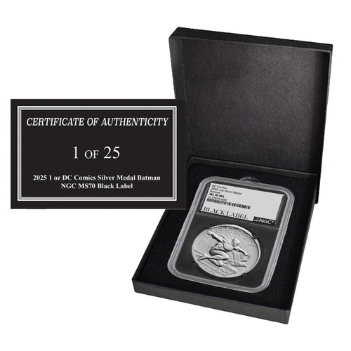  2025 1 oz DC Comics Silver Medal Batman NGC MS70 Black Label w/Box & CoA (1 of 25) 
