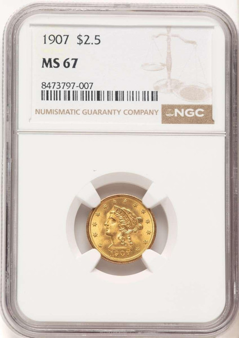 Bullionshark 1907 $2.5 Liberty Gold Quarter Eagle Coin NGC MS67 - HAT507110001 
