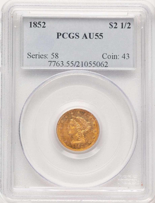 Bullionshark 1852 $2.5 Liberty Gold Quarter Eagle Coin PCGS AU55 - HAT780514007 