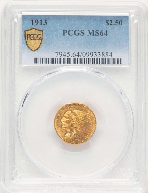 Bullionshark 1913 $2.5 Indian Gold Quarter Eagle Coin PCGS MS64 - HAT780623002 