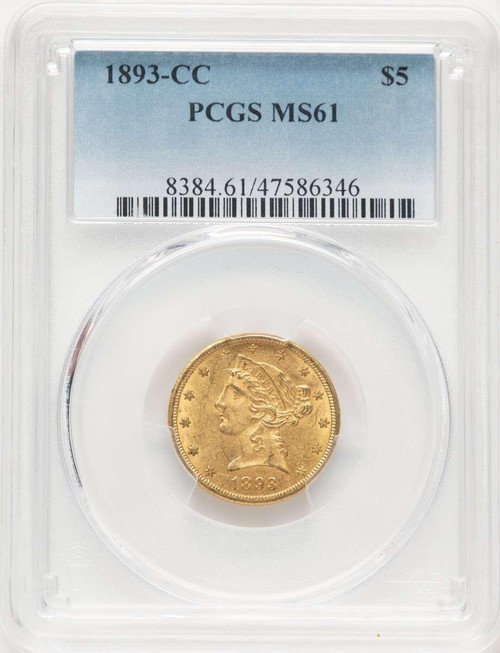 Bullionshark 1893-CC $5 Liberty Gold Half Eagle Coin PCGS MS61 - HAT780662004 