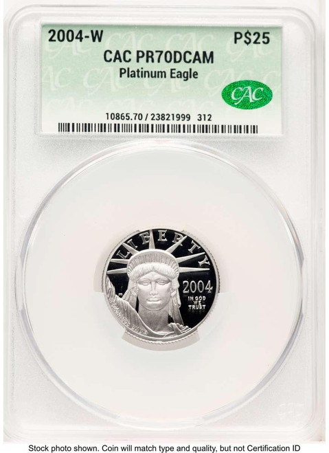Bullionshark 2004-W $25 1/4 oz Platinum Eagle Coin CACG MS70, Statue of Liberty - HAT769030025  Bullionshark 2004-W $25 1/4 oz Platinum Eagle Coin CACG MS70, Statue of Liberty - HAT769030025