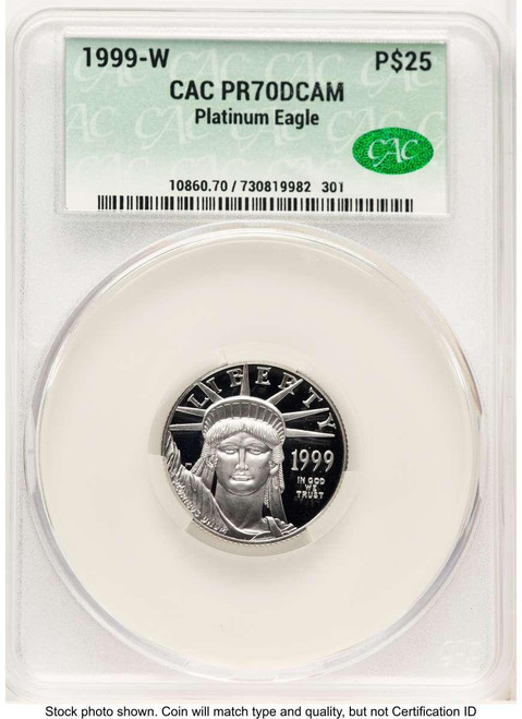 Bullionshark 1999-W $25 1/4 oz Platinum Eagle Coin CACG MS70, Statue of Liberty - HAT769802008  Bullionshark 1999-W $25 1/4 oz Platinum Eagle Coin CACG MS70, Statue of Liberty - HAT769802008