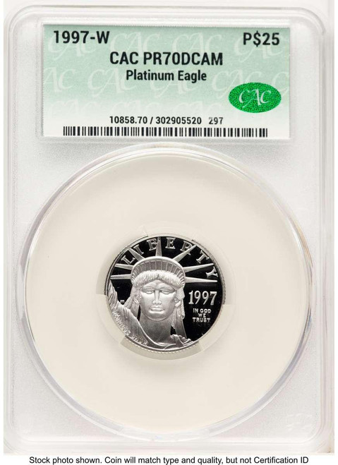 Bullionshark 1997-W $25 1/4 oz Platinum Eagle Coin CACG MS70, Statue of Liberty - HAT769880063 