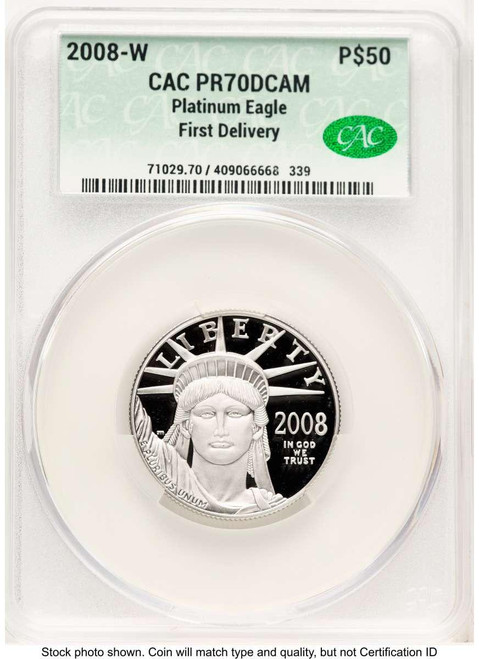 Bullionshark 2008-W $50 1/2 oz Platinum Eagle Coin CACG MS70, First Strike - HAT770462074 