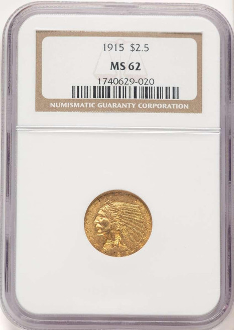 Bullionshark 1915 $2.5 Indian Gold Quarter Eagle Coin NGC MS62 - HAT777777014 