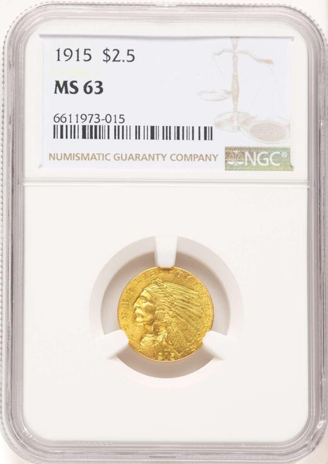 Bullionshark 1915 $2.5 Indian Gold Quarter Eagle Coin NGC MS63 - HAT777777016 