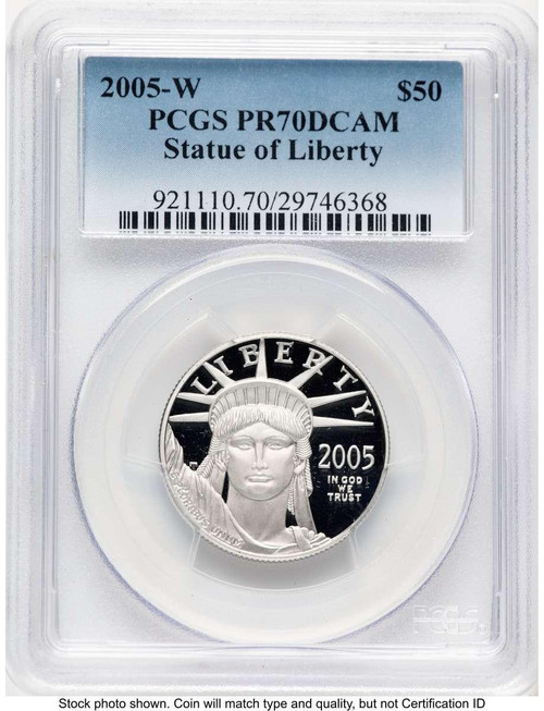 Bullionshark 2005-W $50 1/2 oz Platinum Eagle Coin PCGS MS70, Statue of Liberty - HAT520203159 