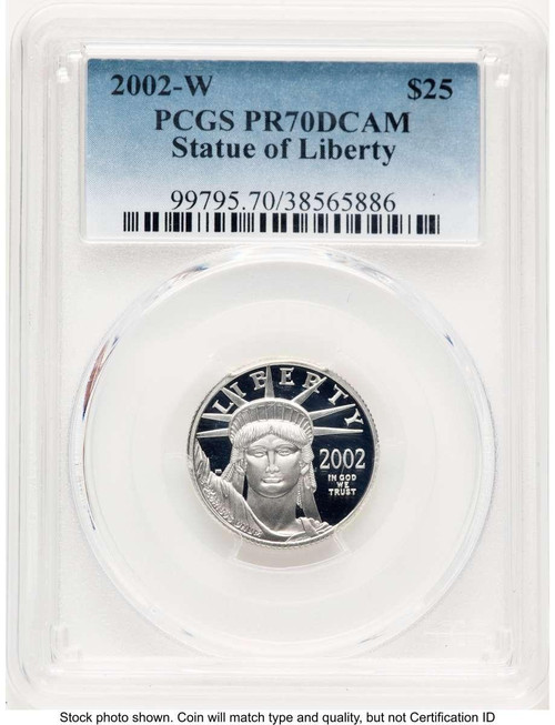 Bullionshark 2002-W $25 1/4 oz Platinum Eagle Coin PCGS MS70, Statue of Liberty - HAT520203186  Bullionshark 2002-W $25 1/4 oz Platinum Eagle Coin PCGS MS70, Statue of Liberty - HAT520203186