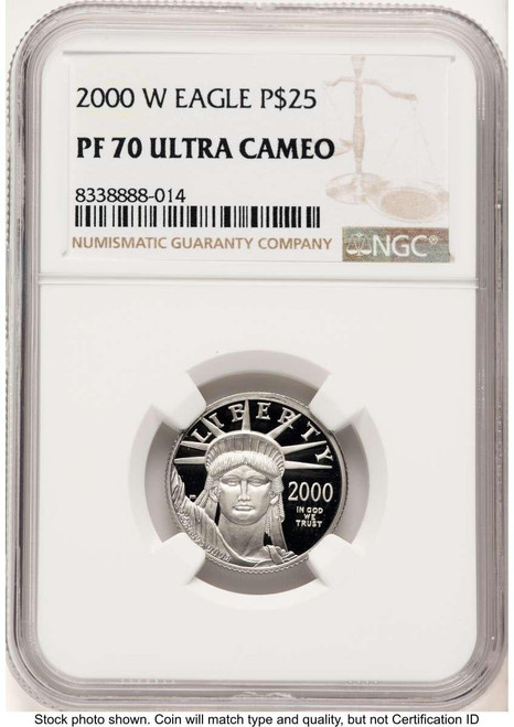 Bullionshark 2000-W $25 1/4 oz Platinum Eagle Coin NGC MS70, Statue of Liberty - HAT774632007  Bullionshark 2000-W $25 1/4 oz Platinum Eagle Coin NGC MS70, Statue of Liberty - HAT774632007