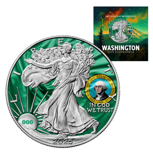 2025 Silver Eagle Washington Edition - State Flags Series - Limited to 199   2025 Silver Eagle Washington Edition - State Flags Series - Limited to 199