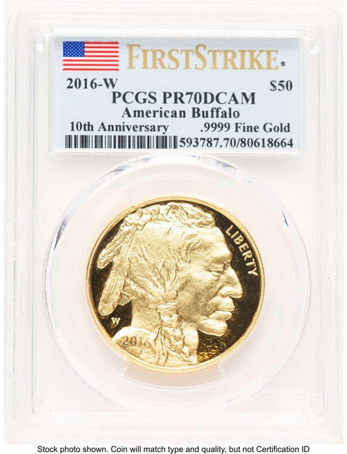 Bullionshark 2016-W $50 Modern Bullion Coin PCGS MS70   One-Ounce Gold Buffalo, Tenth Anniversary, First Strike - HAT507417001  Bullionshark 2016-W $50 Modern Bullion Coin PCGS MS70   One-Ounce Gold Buffalo, Tenth Anniversary, First Strike - HAT507417001