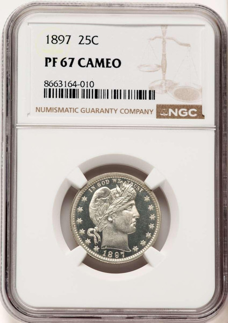 Bullionshark 1897 25C Proof Barber Quarter Coin NGC PF67 CAMEO - HAT780376008 