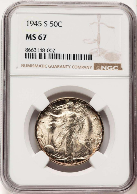 Bullionshark 1945-S 50C Walking Liberty Half Dollar Coin NGC MS67 - HAT780390051 