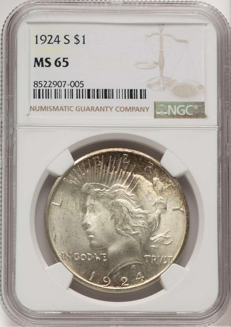 Bullionshark 1924-S S$1 Peace Silver Dollar Coin NGC MS65 - HAT776347017 
