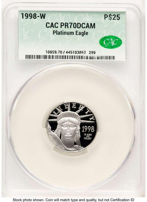 Bullionshark 1998-W $25 1/4 oz Platinum Eagle Coin CACG MS70, Statue of Liberty - HAT769802006  Bullionshark 1998-W $25 1/4 oz Platinum Eagle Coin CACG MS70, Statue of Liberty - HAT769802006