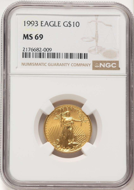 Bullionshark 1993 $10 1/4 oz American Gold Eagle Coin NGC MS69 - HAT782175003  Bullionshark 1993 $10 1/4 oz American Gold Eagle Coin NGC MS69 - HAT782175003