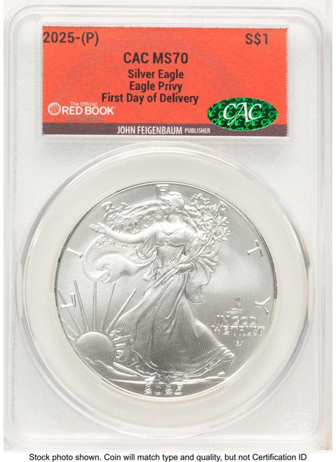 Bullionshark 2025(-P) $1 American Silver Eagle Coin CACG MS70   with Eagle Privy, Struck at Philadelphia - HAT521202102  Bullionshark 2025(-P) $1 American Silver Eagle Coin CACG MS70   with Eagle Privy, Struck at Philadelphia - HAT521202102