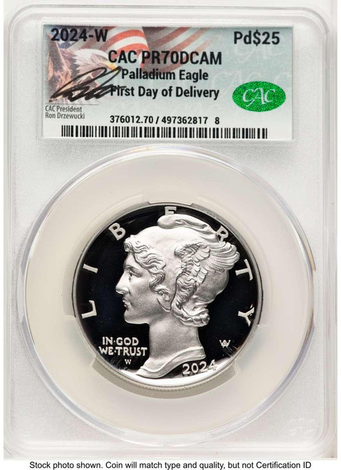 Bullionshark 2024-W $25 Palladium Eagle Coin CACG PR70, First Day of Issue - HAT771963038  Bullionshark 2024-W $25 Palladium Eagle Coin CACG PR70, First Day of Issue - HAT771963038