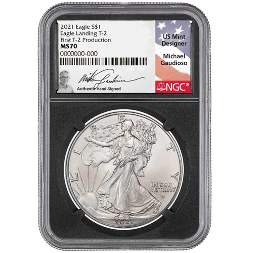 2021 American Silver Eagle Type 2 NGCMS70 – First T-2 Production – Michael Gaudioso Signed   2021 American Silver Eagle Type 2 NGCMS70 – First T-2 Production – Michael Gaudioso Signed