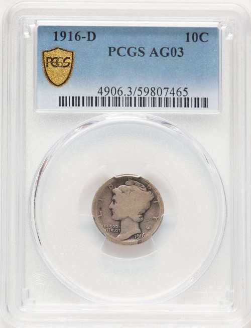 Bullionshark 1916-D 10C Mercury Dime Coin PCGS AG3 - HAT781731084  Bullionshark 1916-D 10C Mercury Dime Coin PCGS AG3 - HAT781731084