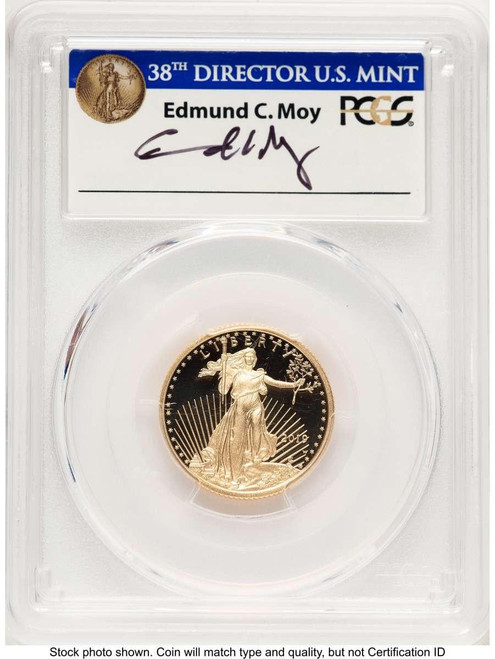 Bullionshark 2019-W $10 1/4 oz American Gold Eagle Coin PCGS MS70, First Day of Issue, Moy Signature - HAT781840002 