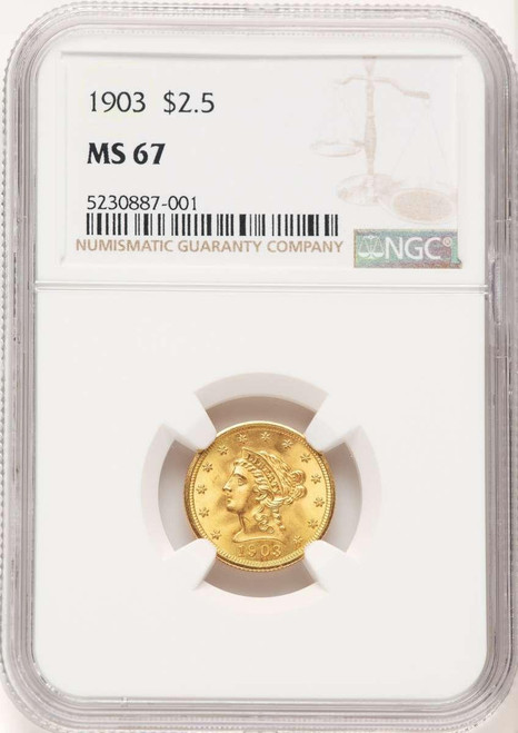 Bullionshark 1903 $2.5 Liberty Gold Quarter Eagle Coin NGC MS67 - HAT773059043  Bullionshark 1903 $2.5 Liberty Gold Quarter Eagle Coin NGC MS67 - HAT773059043
