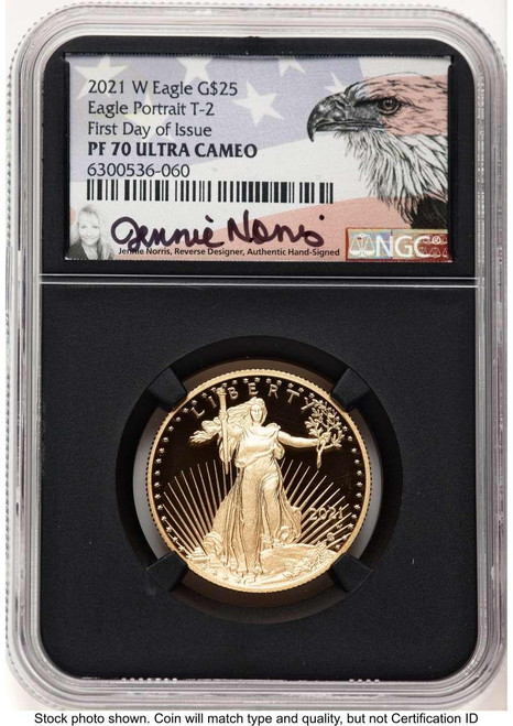 Bullionshark 2021-W G$25 Modern Bullion Coin NGC MS70   Half Ounce Gold Eagle, Type Two - HAT522200034 
