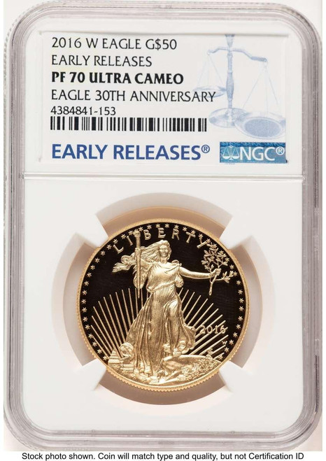 Bullionshark 2016-W $50 1 oz American Gold Eagle Coin NGC MS70, 30th Anniversary - HAT782678055 