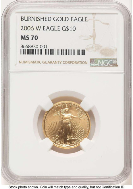 Bullionshark 2006-W $10 Burnished 1/4 oz American Gold Eagle Coin NGC MS70 - HAT771603030 