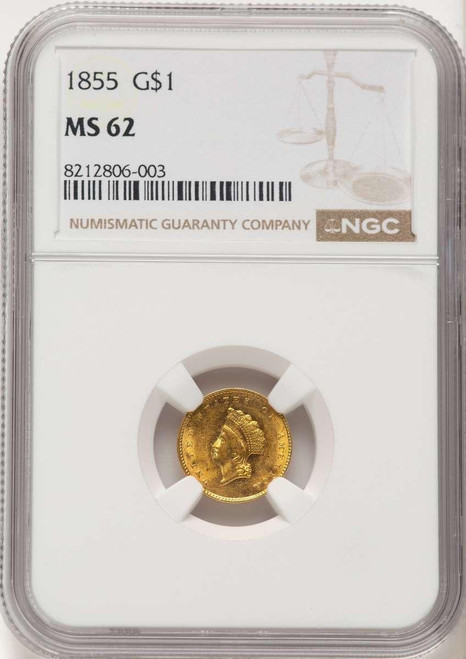 Bullionshark 1855 G$1 Gold Dollar Coin NGC MS62   Type Two - HAT782470002 