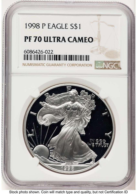Bullionshark 1998-P S$1 American Silver Eagle Coin NGC MS70 - HAT752100218 