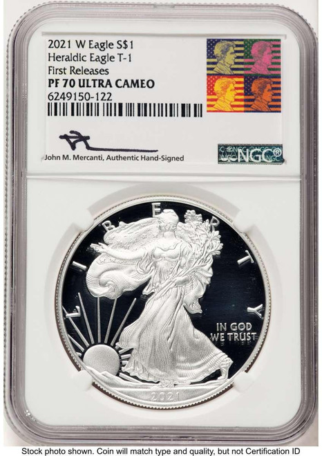 Bullionshark 2021-W S$1 American Silver Eagle Coin NGC MS70, Type One - HAT521119266 