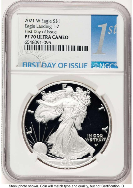Bullionshark 2021-W S$1 American Silver Eagle Coin NGC MS70, Type Two, First Day of Issue - HAT780966035 